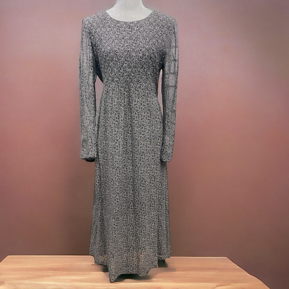 Sarah Elizabeth Vintage Floral Tie Back Pleated Maxi Prairie Dress size 10